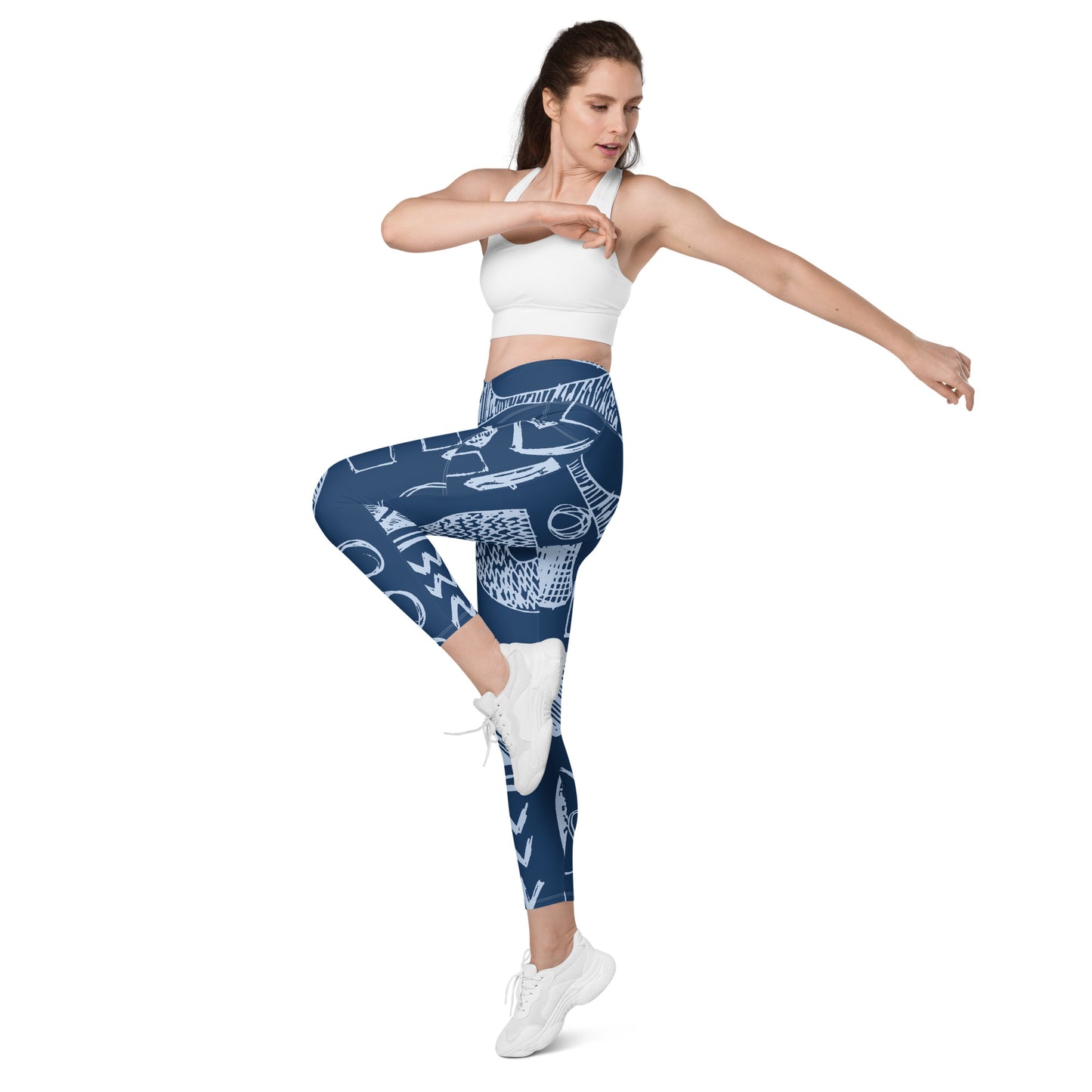 Leggins de cintura cruzada con bolsillos geométricos poliéster reciclado