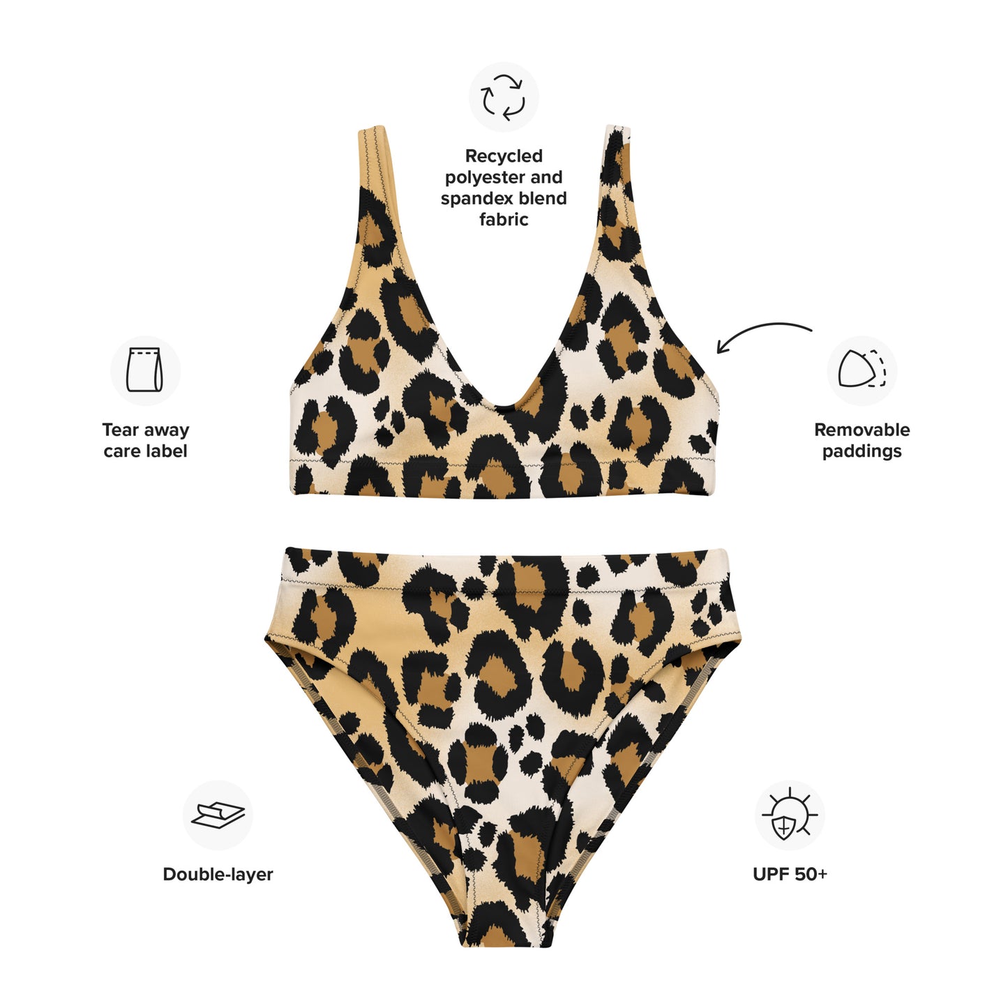 Recycelter Bikini mit hohem Bund und Animal-Print