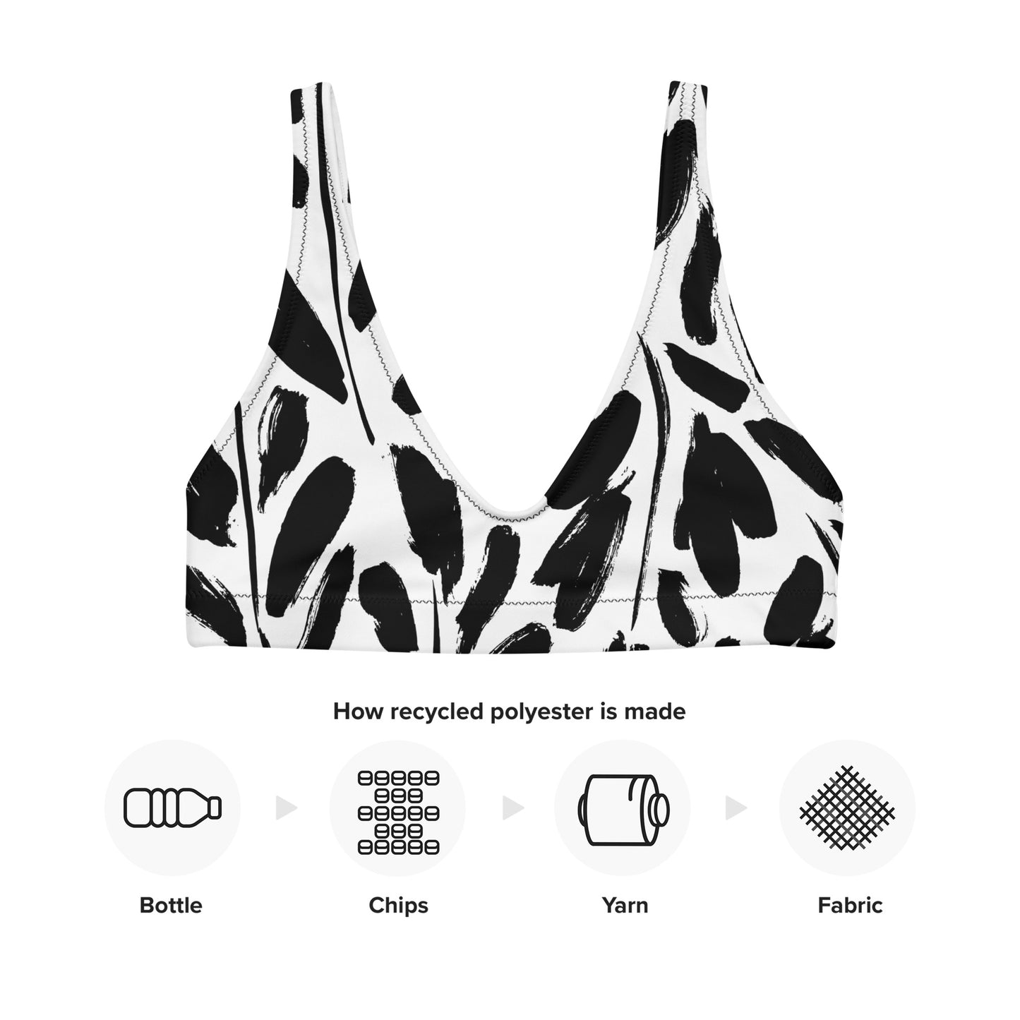 Recycled bikini top with black and white padding