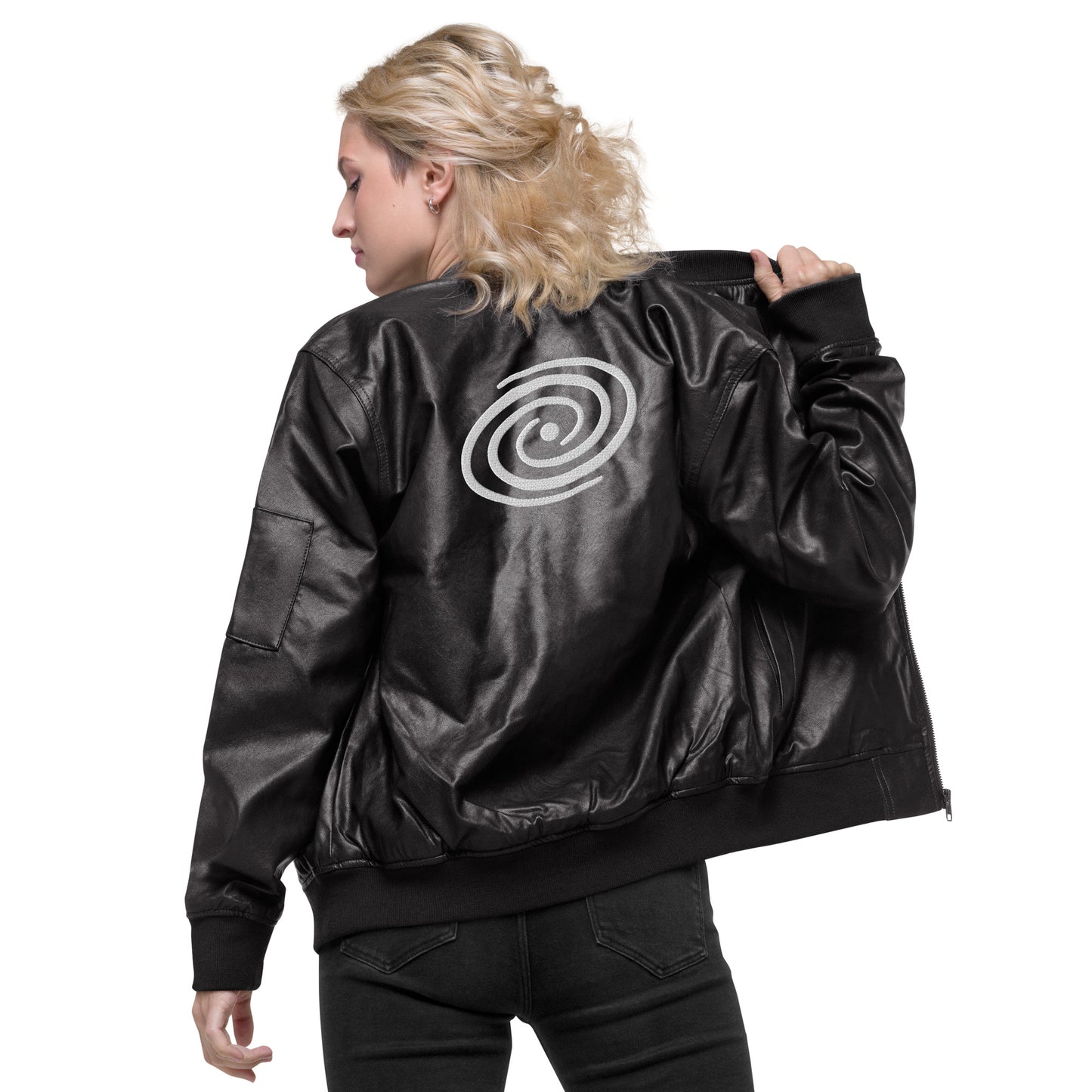 Moon embroidered vegan leather bomber jacket