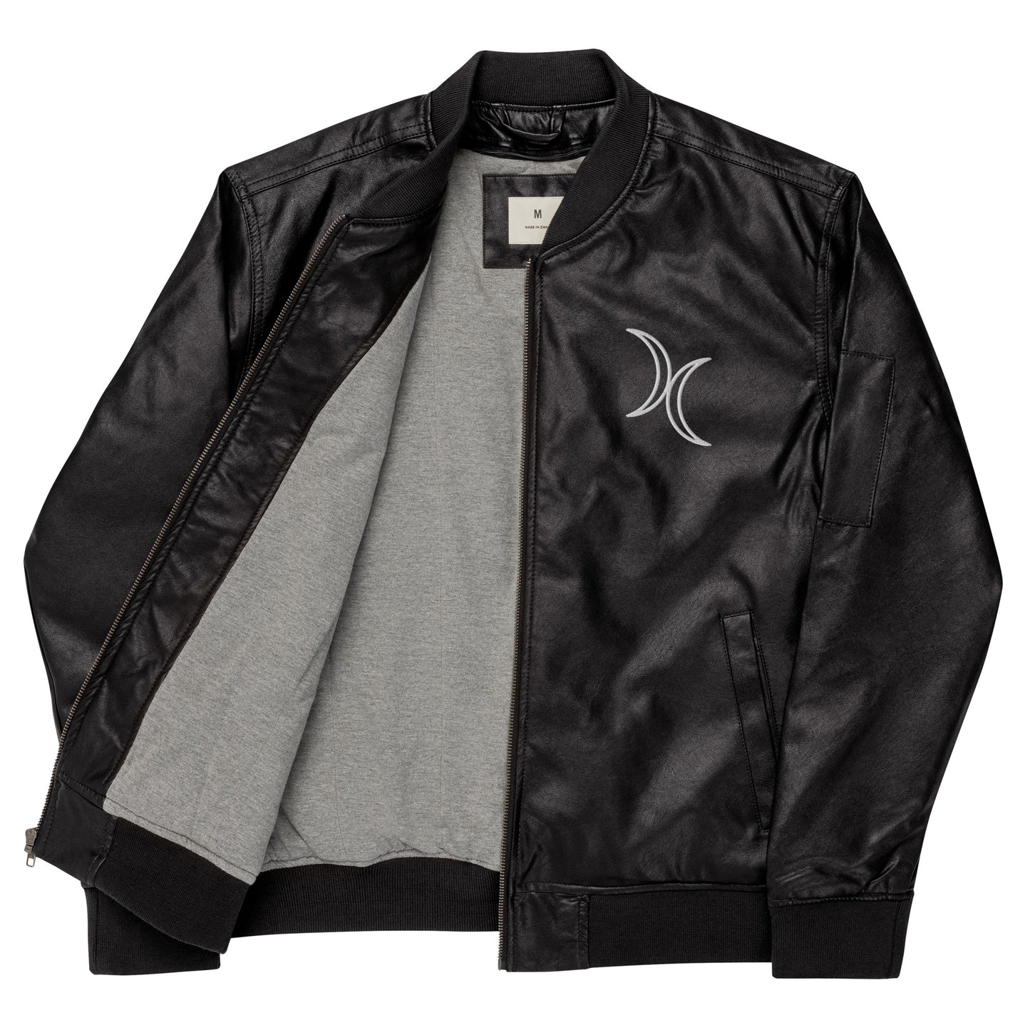 Moon embroidered vegan leather bomber jacket