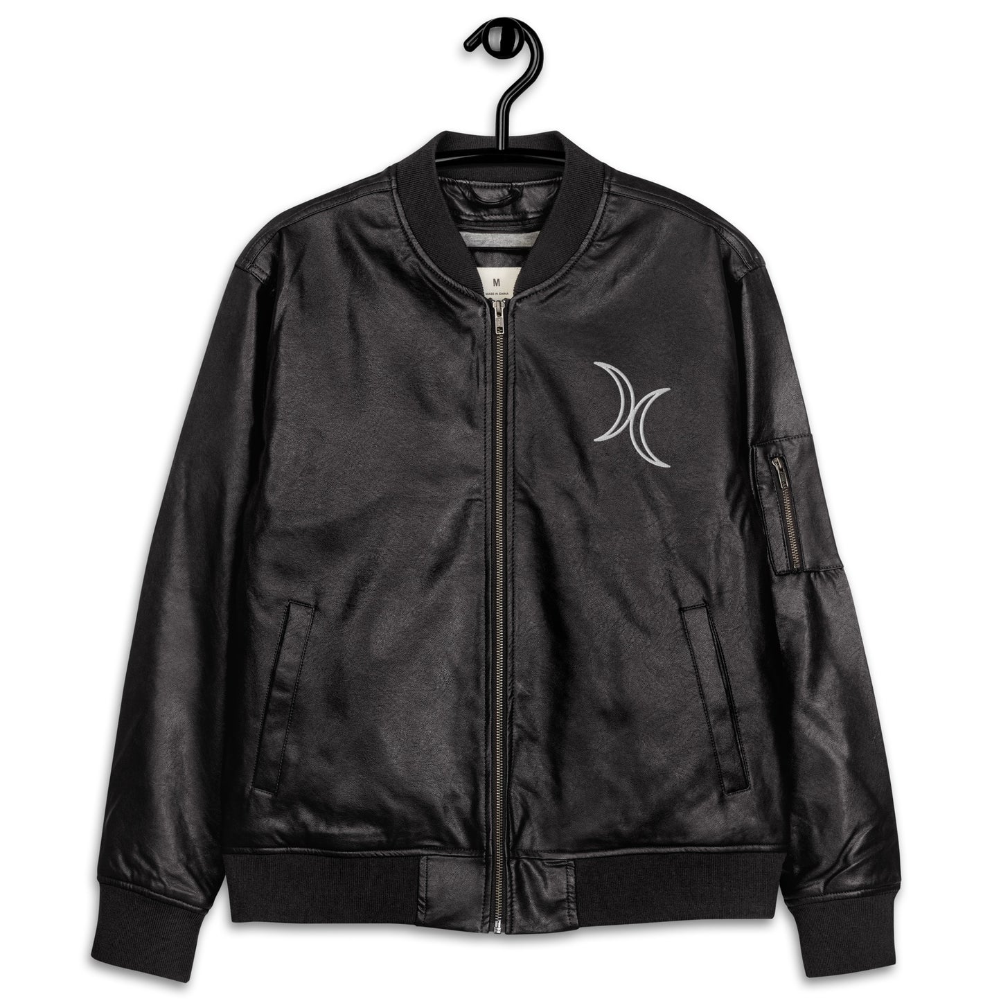 Moon embroidered vegan leather bomber jacket