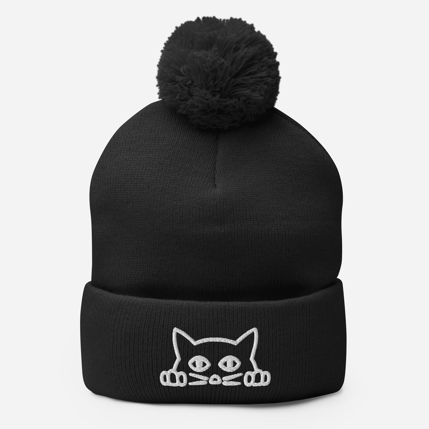 Embroidered hat with kitten pompom