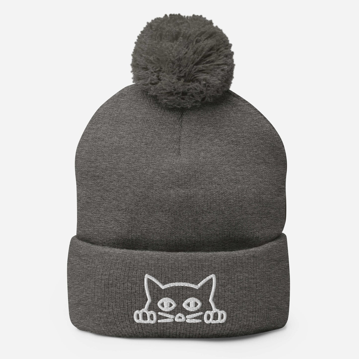 Embroidered hat with kitten pompom