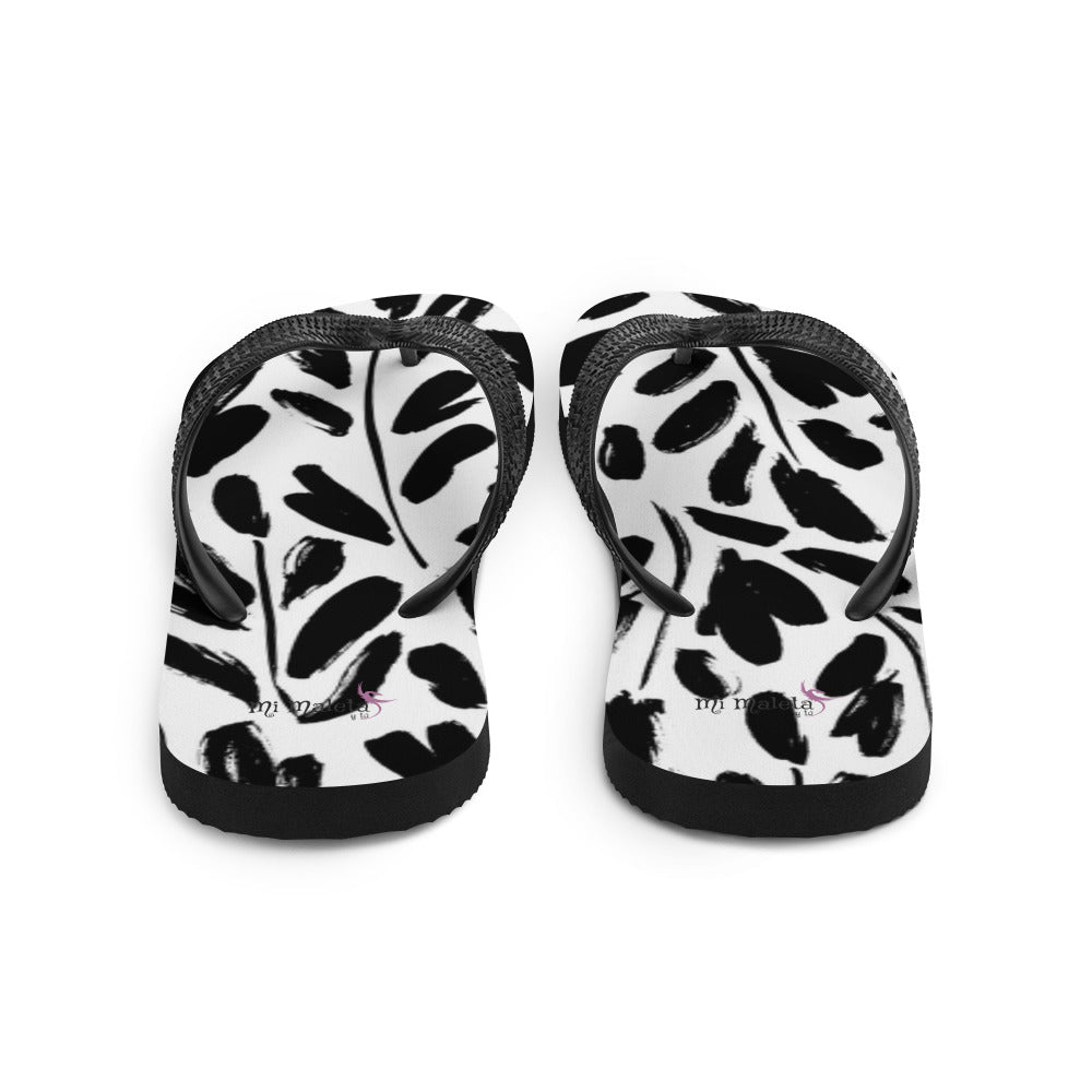 Black leaves flip flops