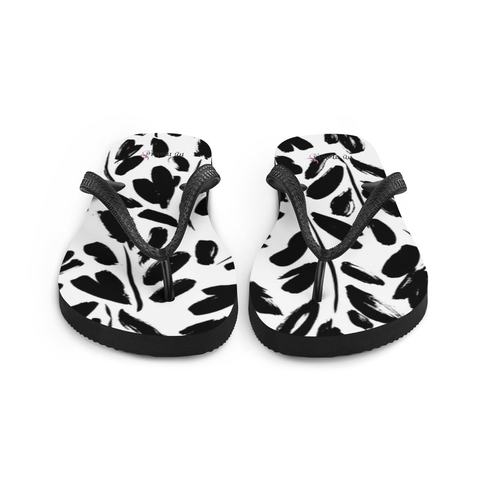 Black leaves flip flops