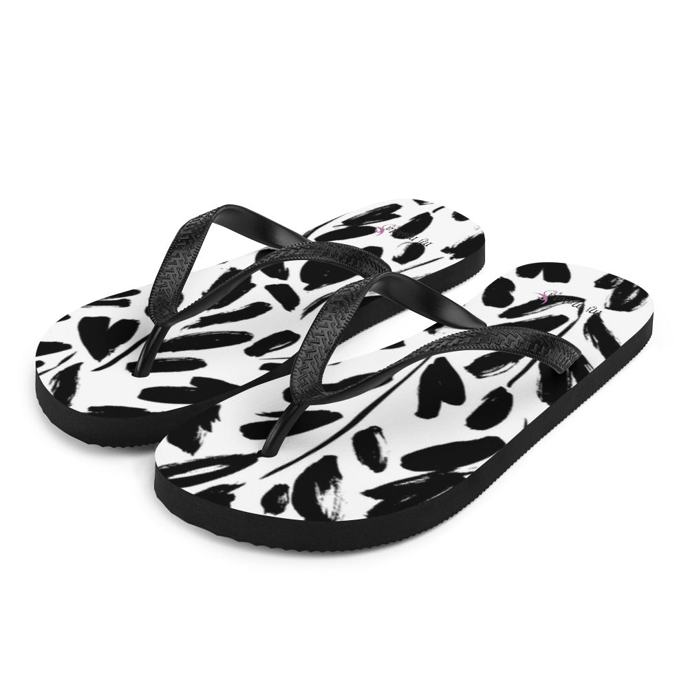 Black leaves flip flops