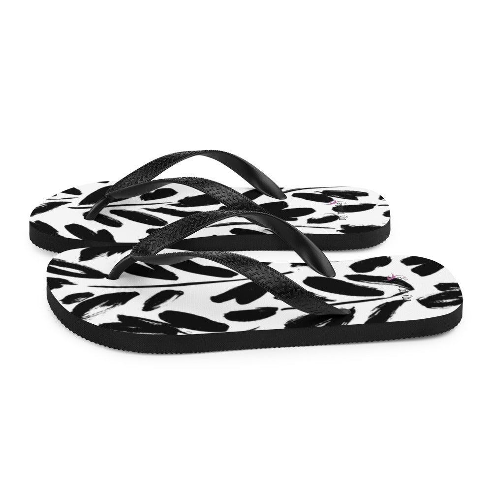 Black leaves flip flops