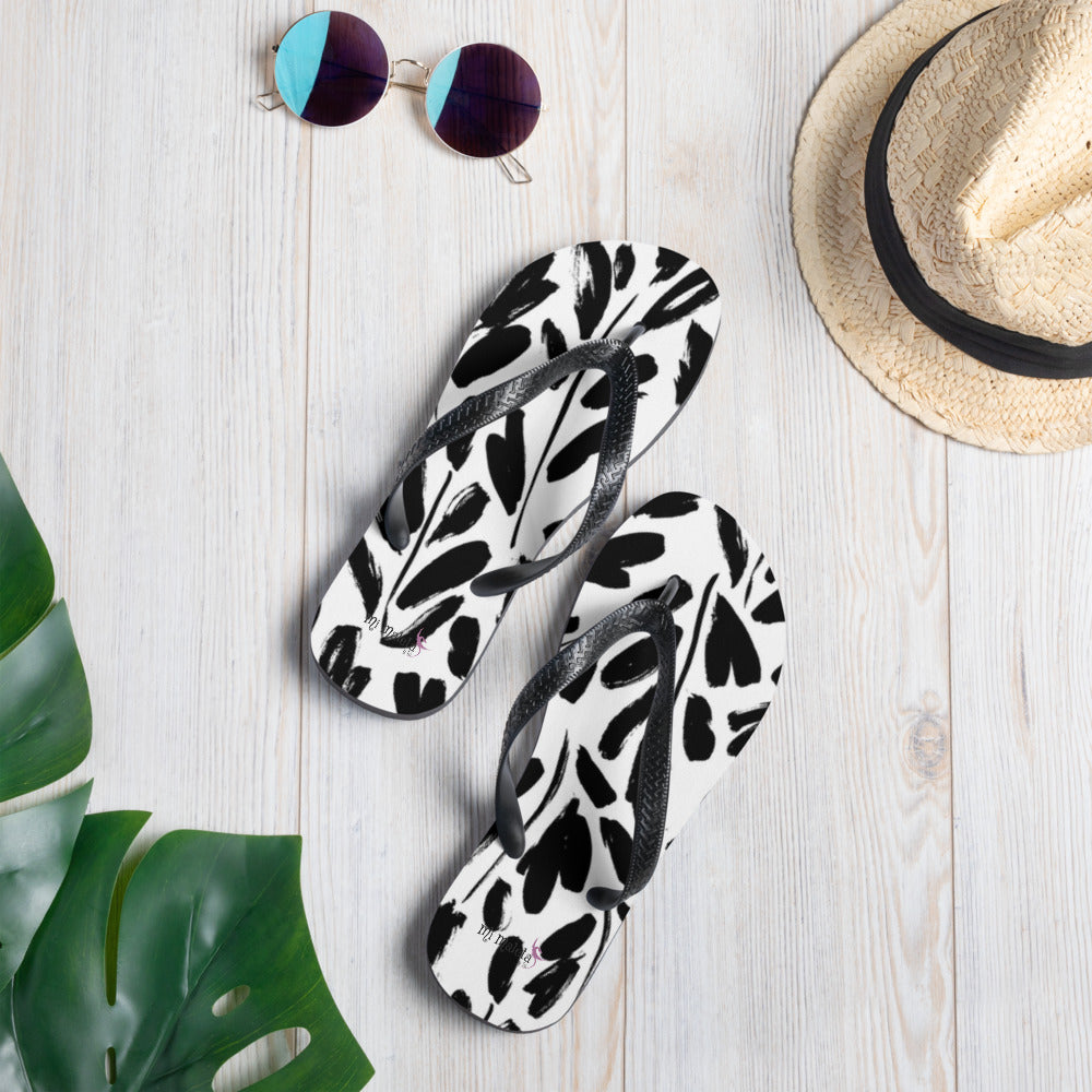 Black leaves flip flops