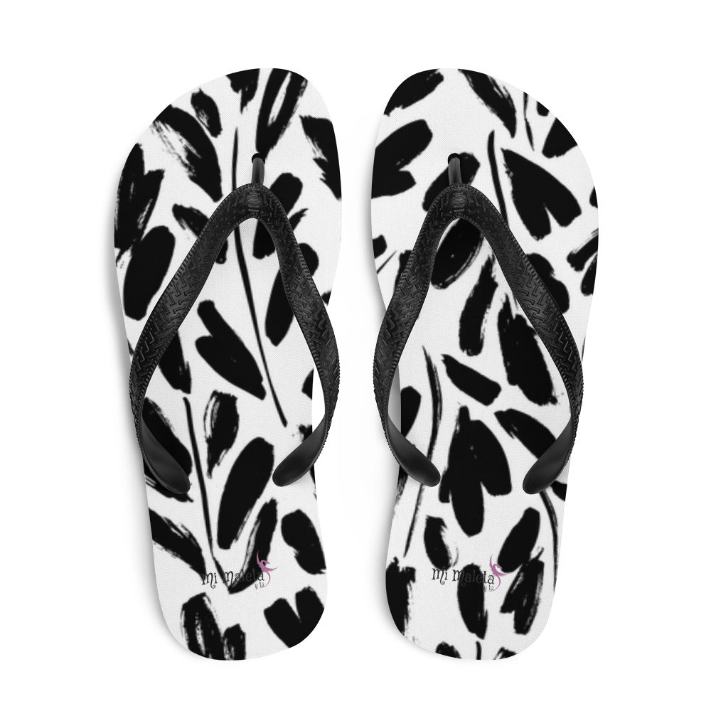 Black leaves flip flops