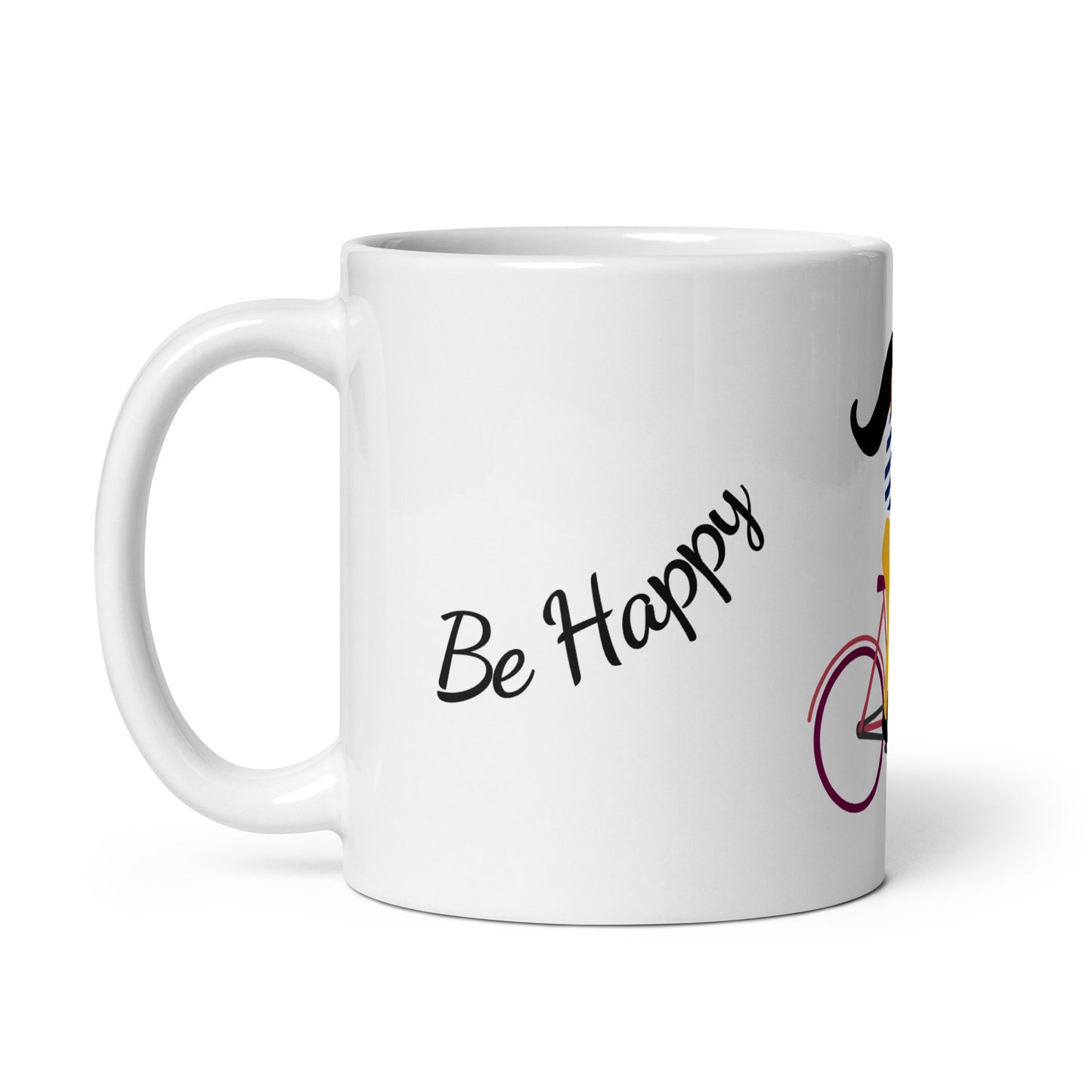 glossy white mug be happy